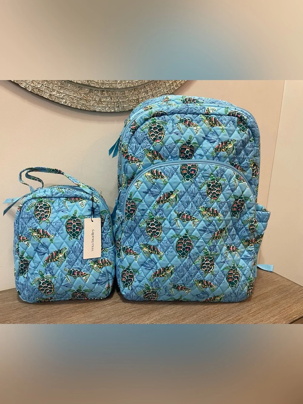 Vera Bradley Quilted Sea Turtle Backpack SET with lunch bag